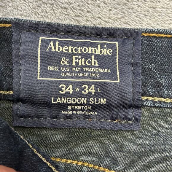 Abercrombie & Fitch Jeans Men’s 34x34 Blue Langdon Slim Stretch Distressed - Picture 4 of 13